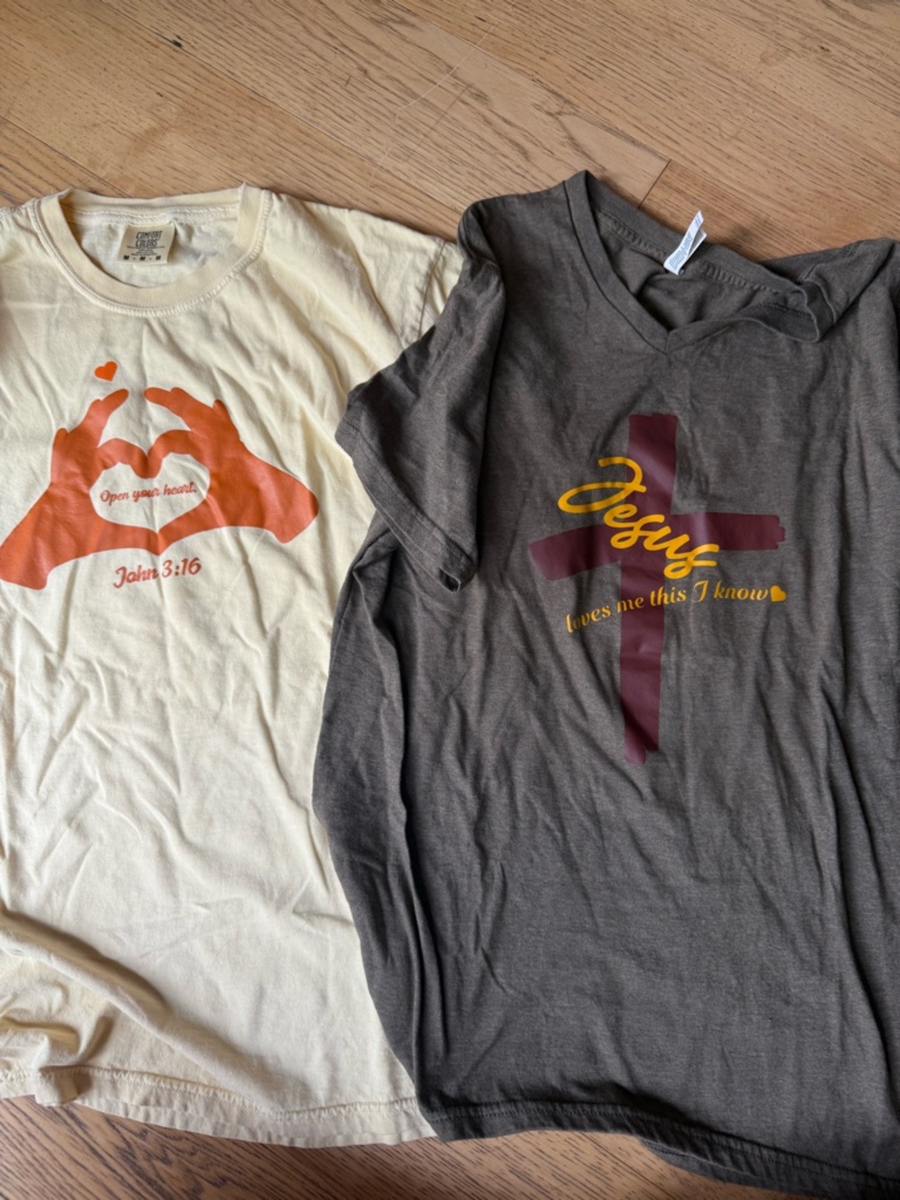 American Apparel Gray V-Neck Tee with Maroon Cross and Gold Script